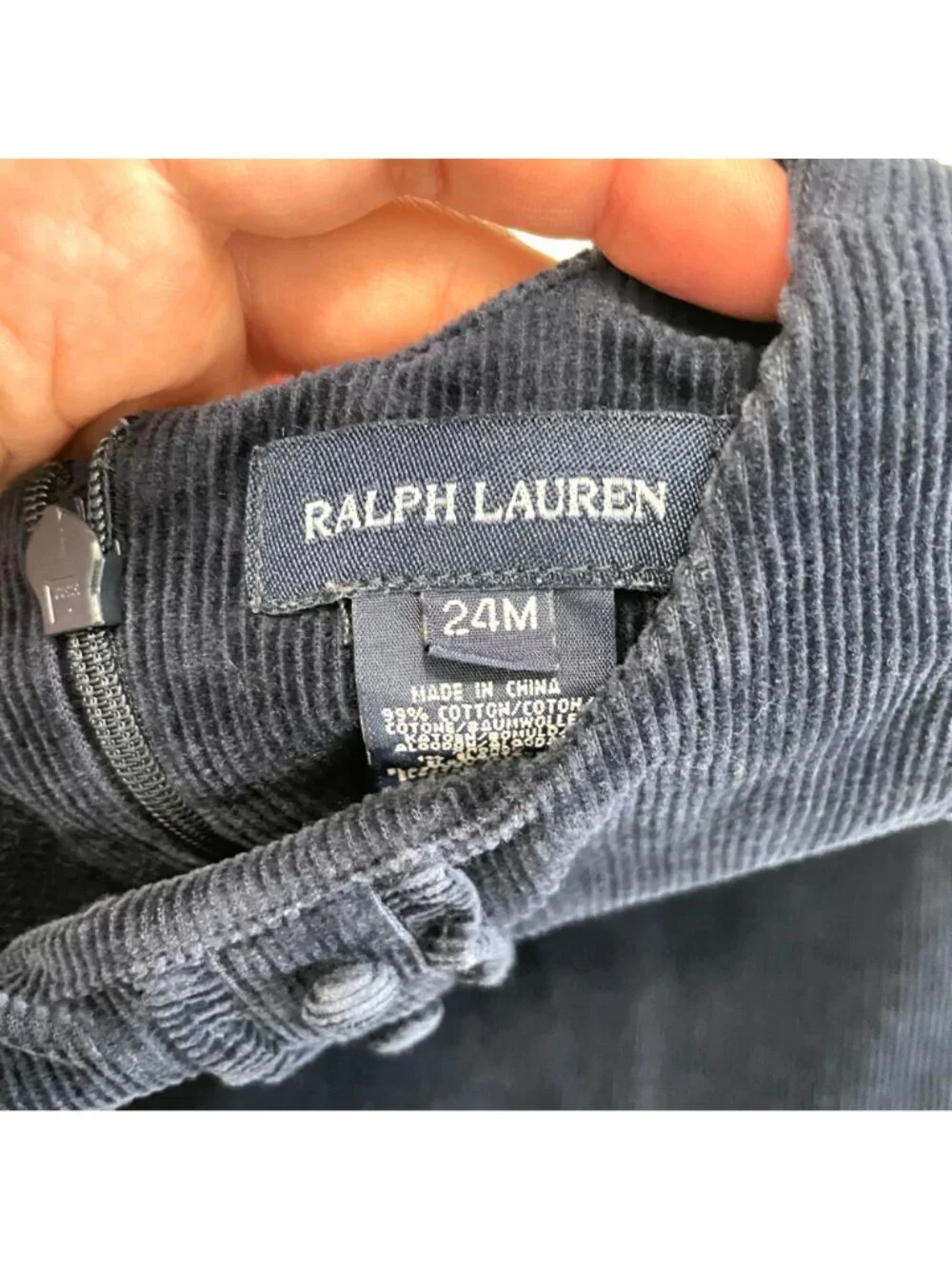 Vintage Ralph Lauren Navy Blue Corduroy Infant Dress Size 24M